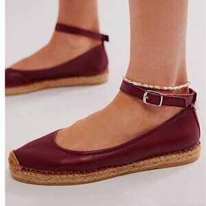 Free People Mason Red Espadrille Ballet Flats With Ankle Straps Shoes size 40 9